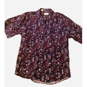 JT Beckett Shirt Sz L Button Up Navy Red Paisley Pattern